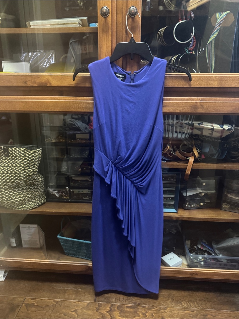 bebe Royal  blue  Sleeveless Draped Midi Dress